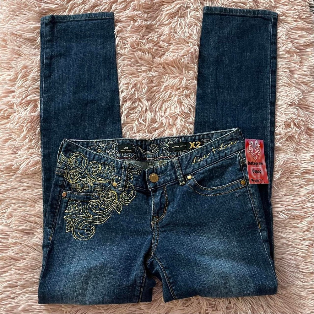 X2 embroidered straight leg jeans